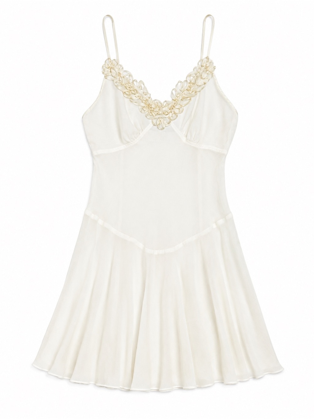 Delicates Vintage 90s Cream Ribbon Mesh Floral Trim Slip Dress